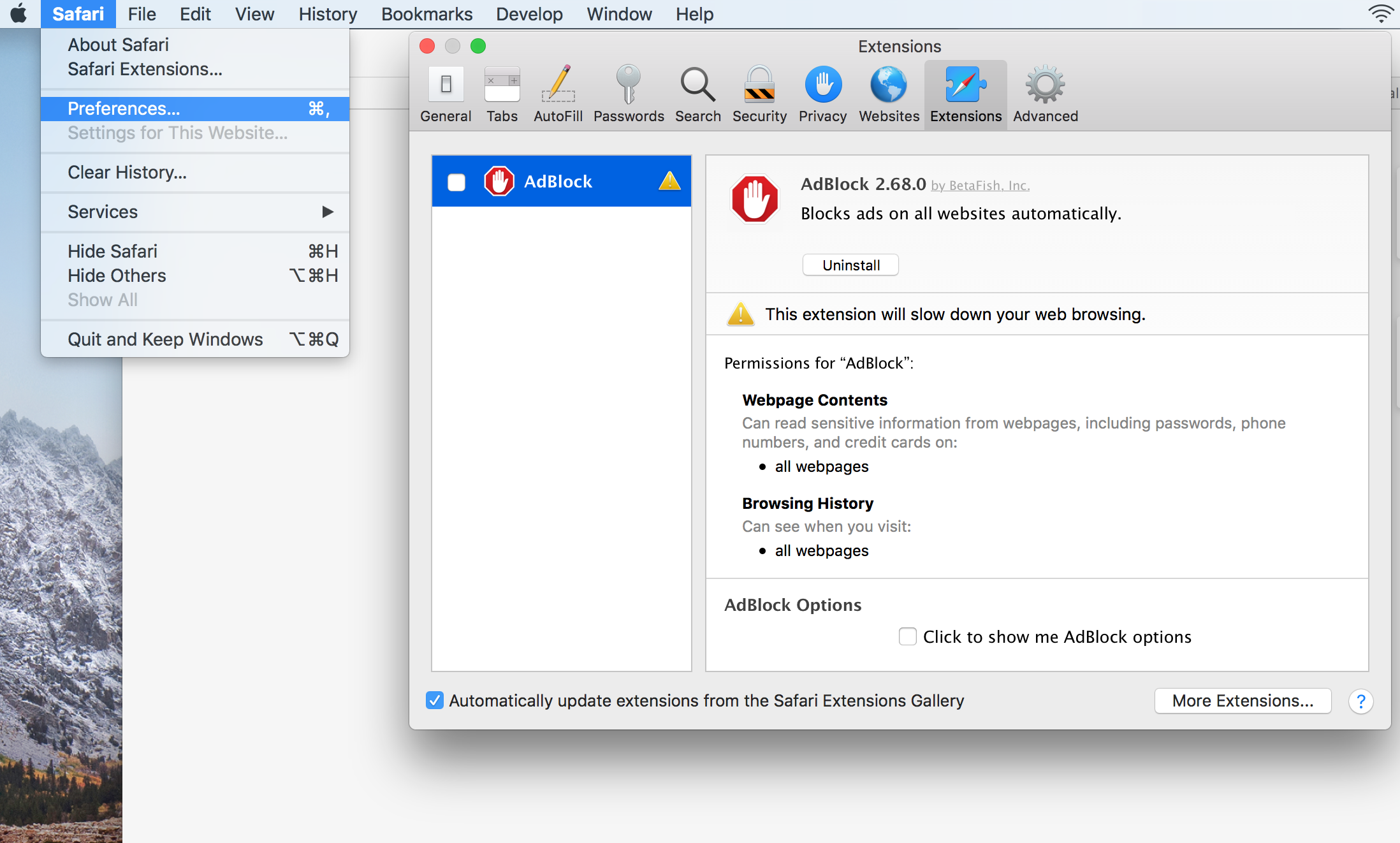 how to disable pop up blocker safari on mac